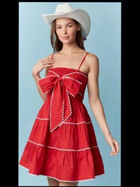 Red Ric Rack Bow Front Dress Small
